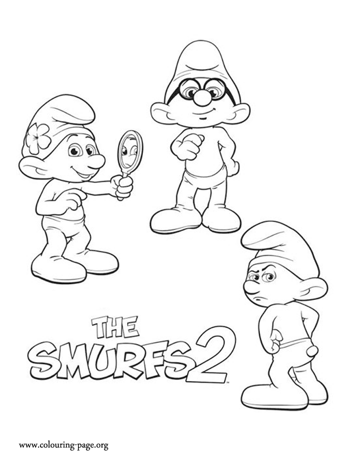 The Smurfs - Smurfs Vanity, Brainy and Grouchy coloring page