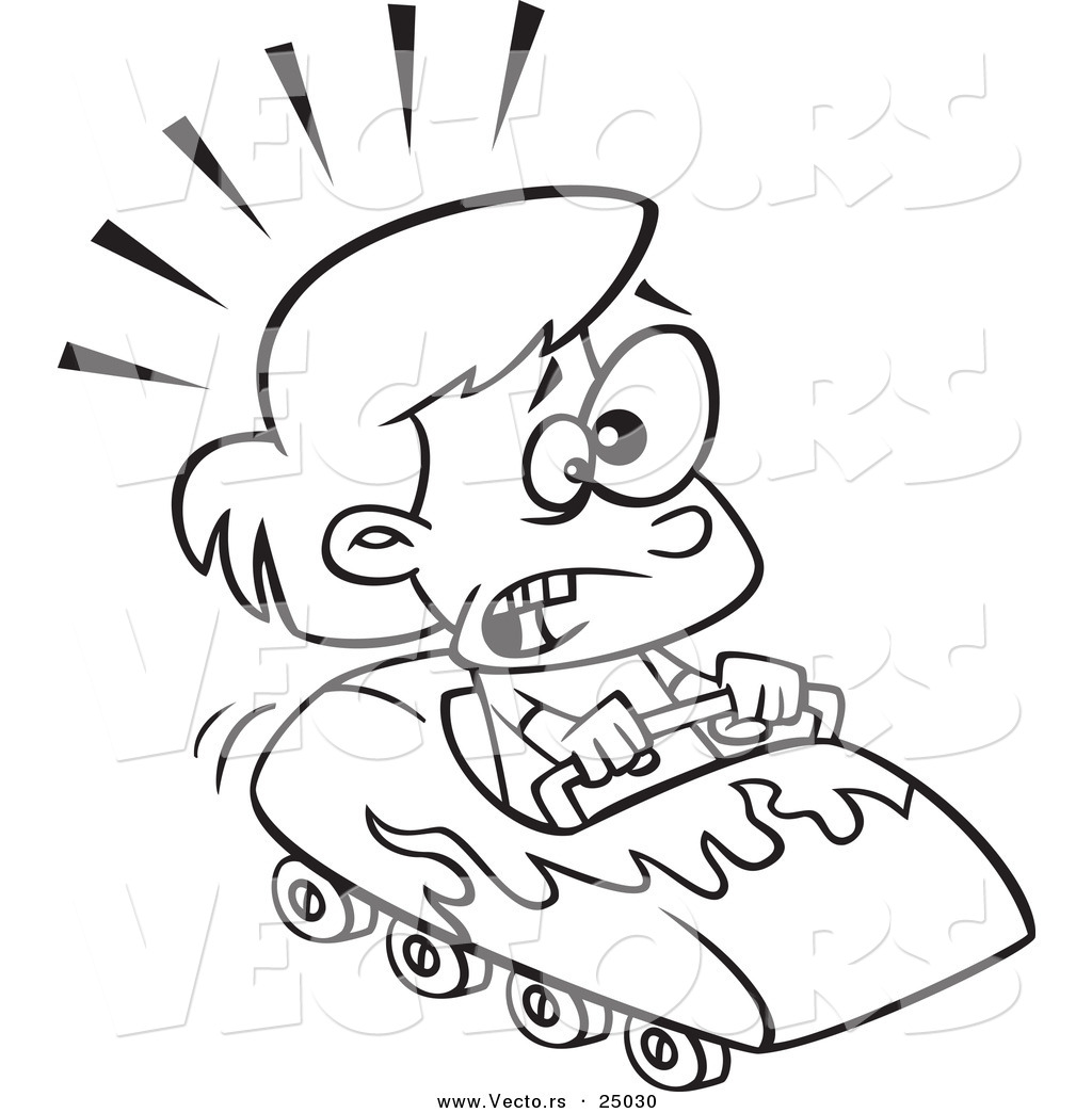 Vector of a Cartoon Scared Girl on a Roller Coaster - Outlined ...