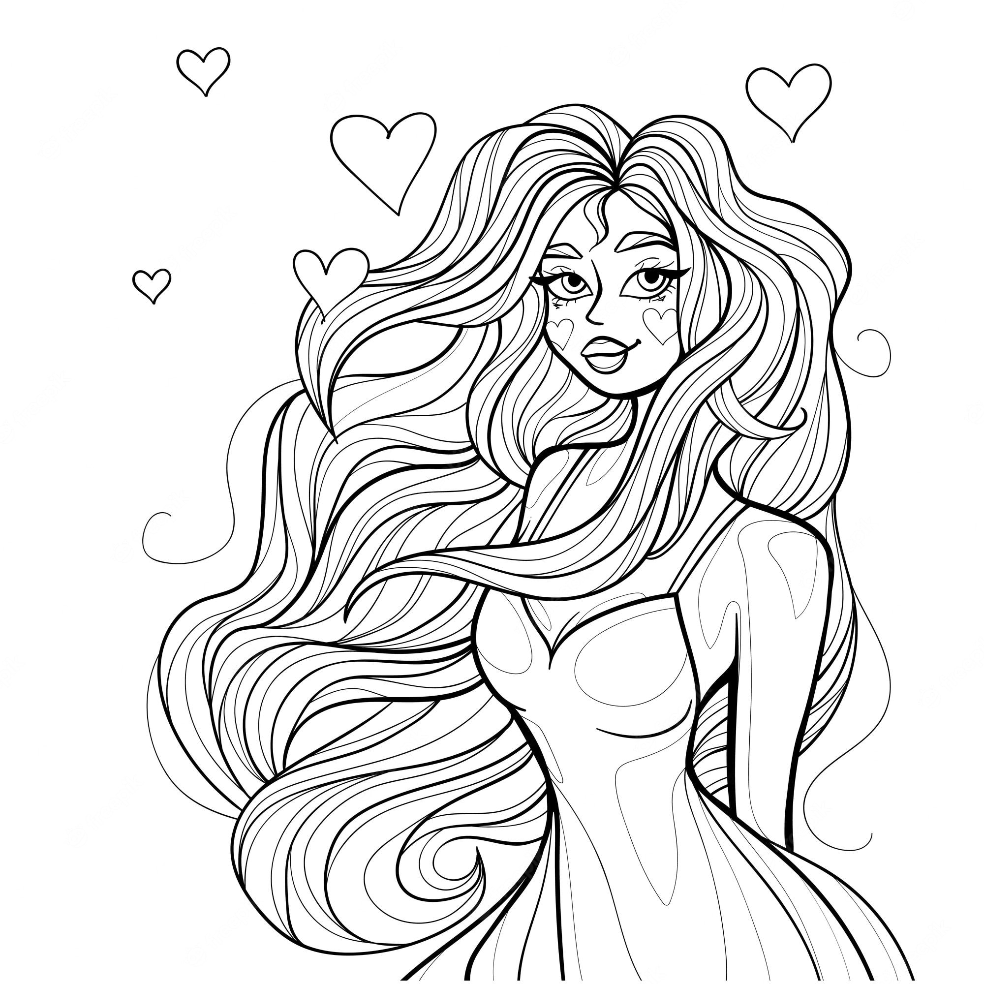 Premium Vector | Beautiful girl line art