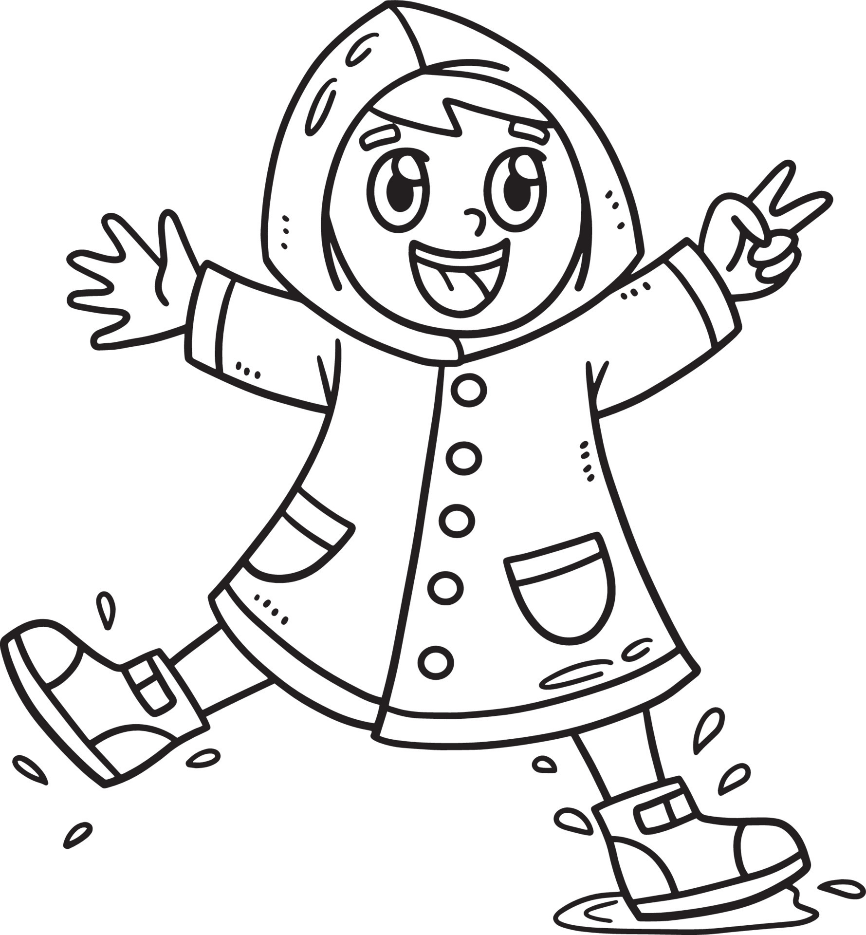 Spring Kid Wearing Raincoat Isolated Coloring Page 15529407 Vector Art at  Vecteezy
