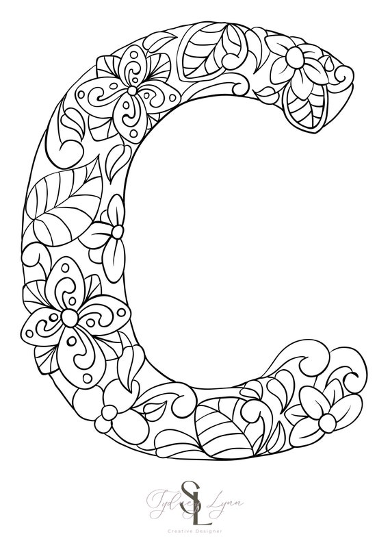 Letter c Coloring Sheet Adult Kids Anxiety - Etsy