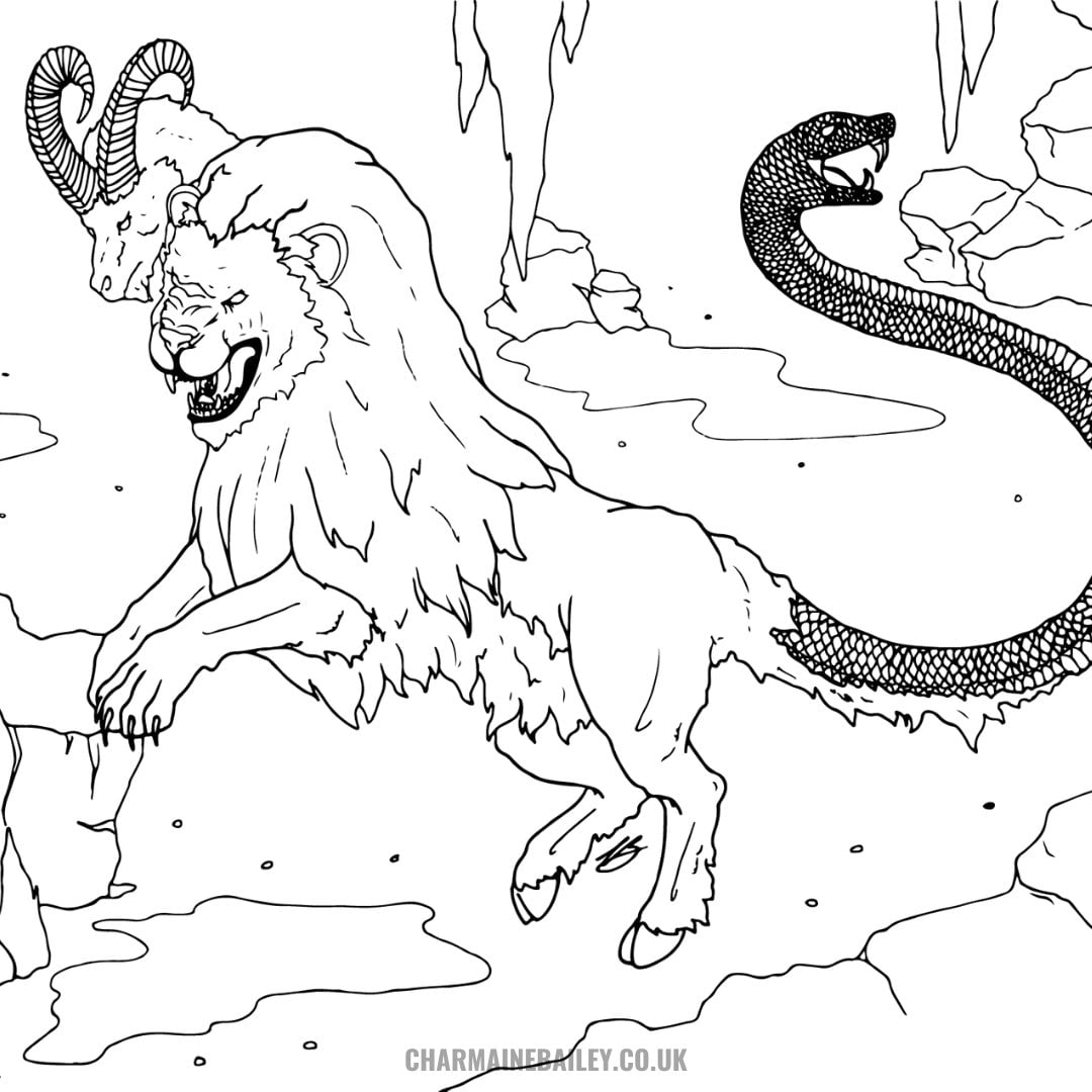 Hand Drawn Fantasy Art COLOURING Page Chimera Cave in Black - Etsy