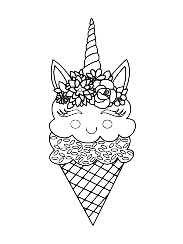 Unicorn Ice Cream Coloring Page - Funny Coloring Pages