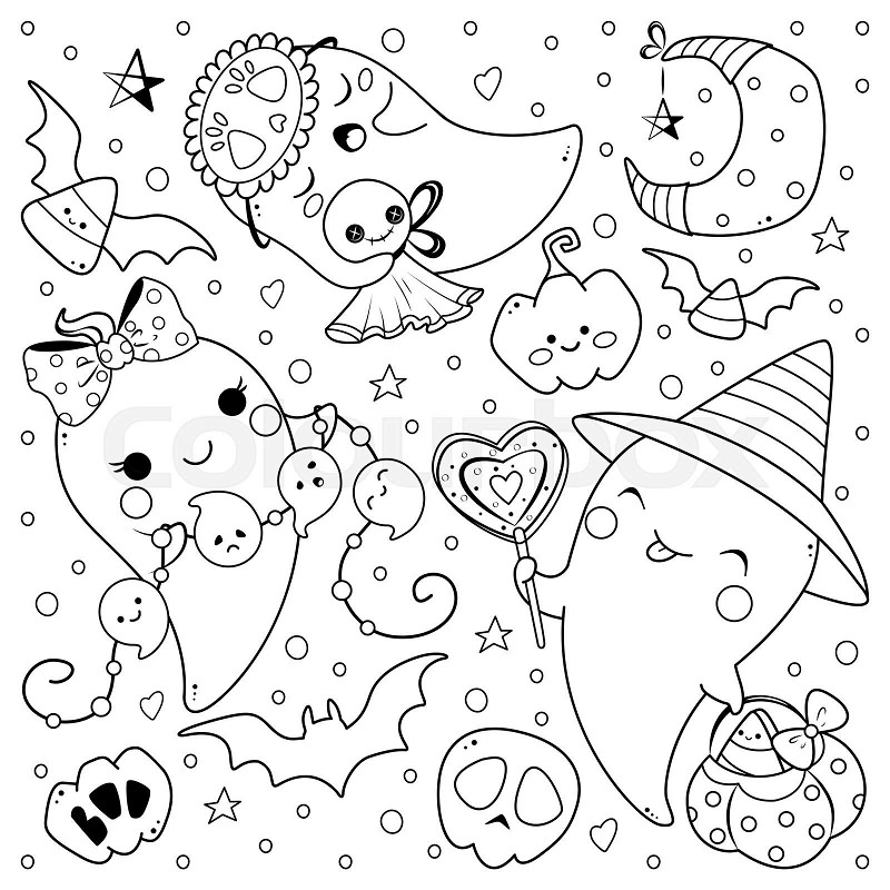 Kawaii ghosts for Halloween coloring ...