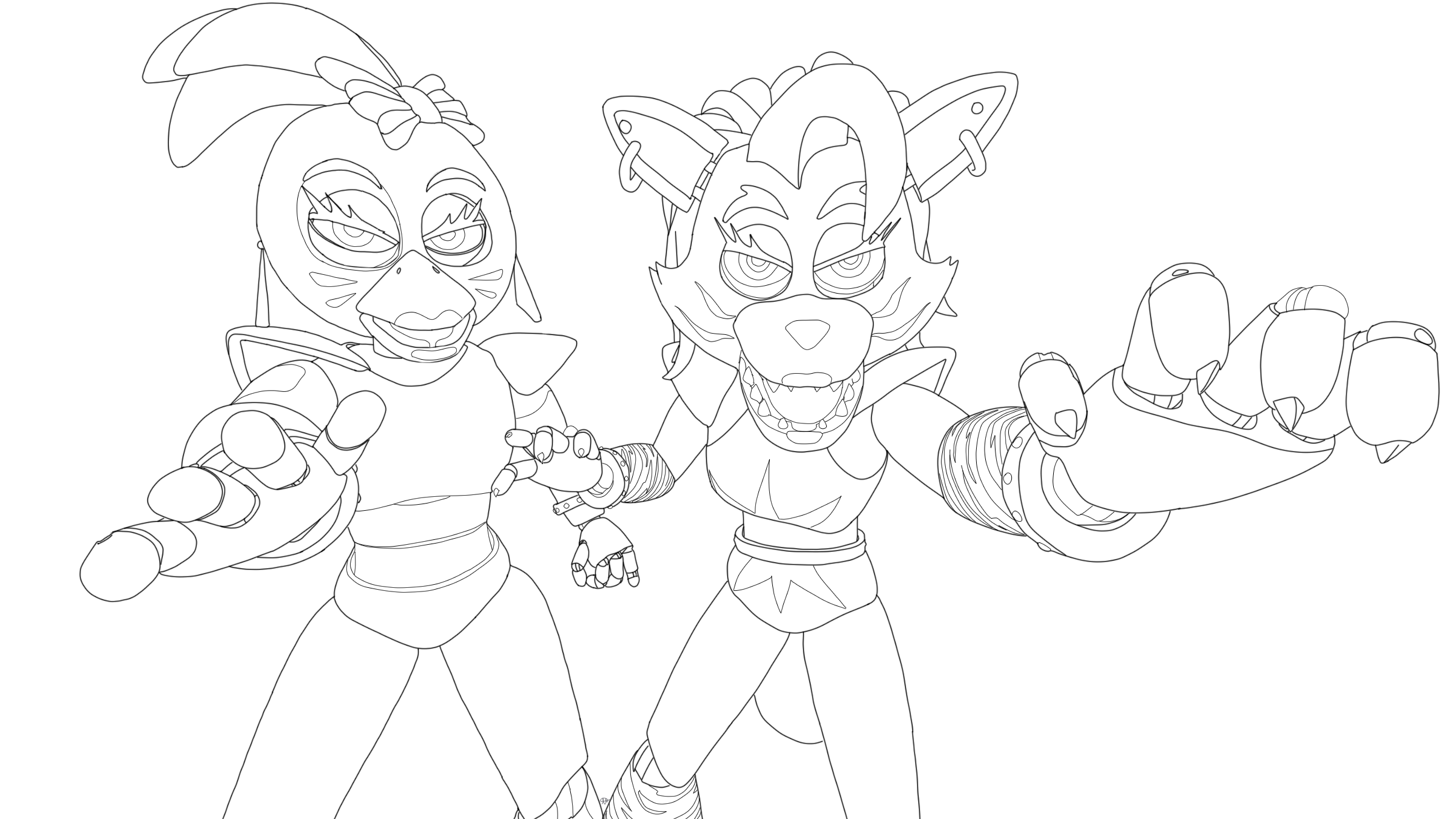 Chica and Roxy have cornered you, what are your last words? [Art done by  me! I still have to color it, recently I haven't been able to do it but I  felt