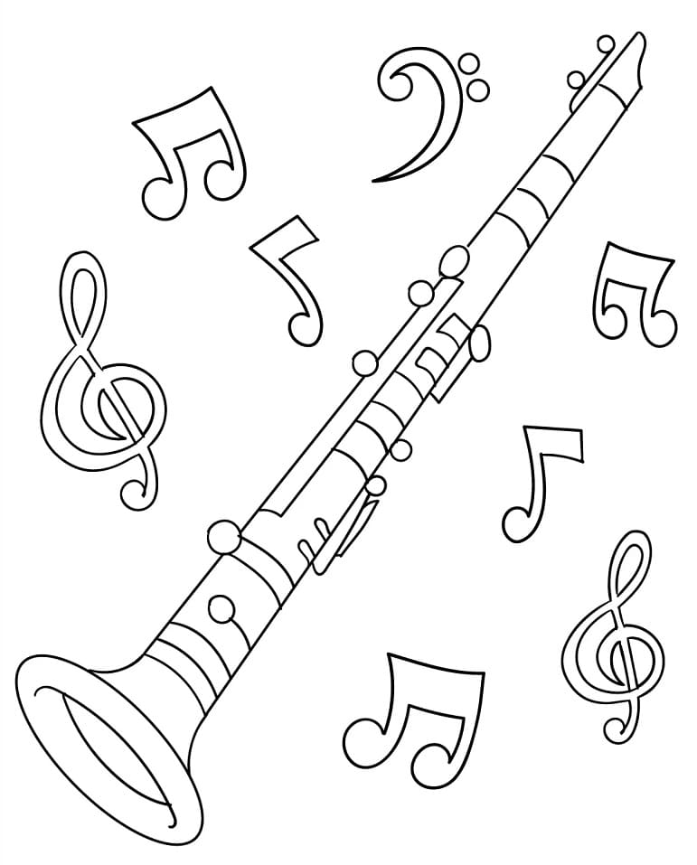 Clarinet with Music Notes Coloring Page - Free Printable Coloring Pages for  Kids
