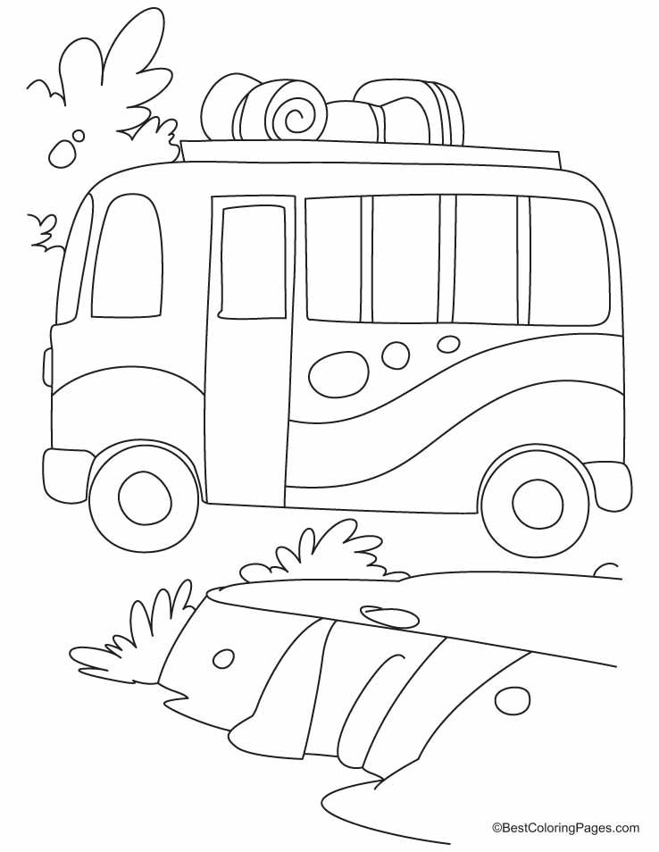 Bus is on the move with baggages of travellers coloring pages | Download  Free Bus is on the move with baggages of travellers coloring pages for kids  | Best Coloring Pages