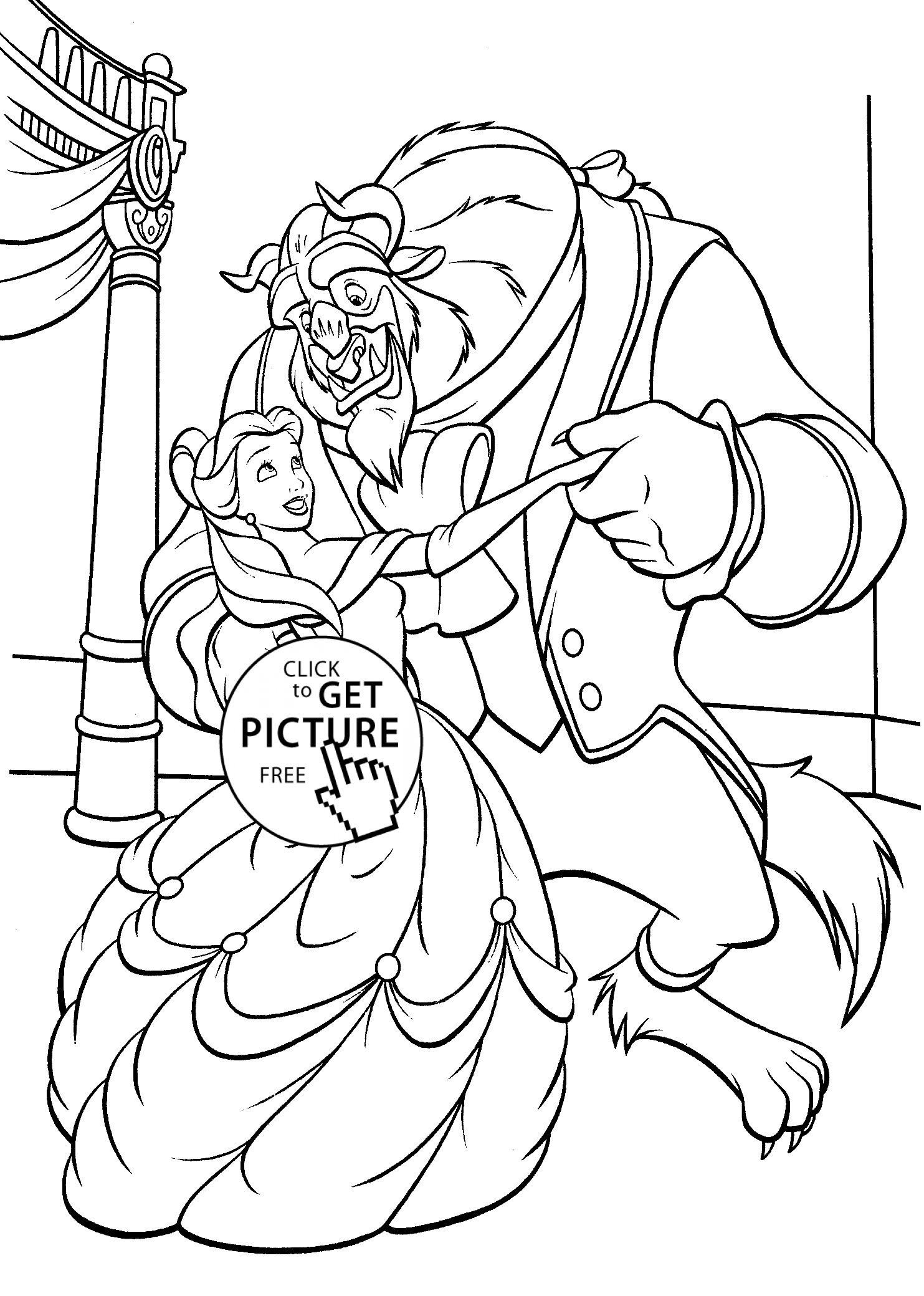 Beauty and the beast dancing coloring pages for kids, printable free