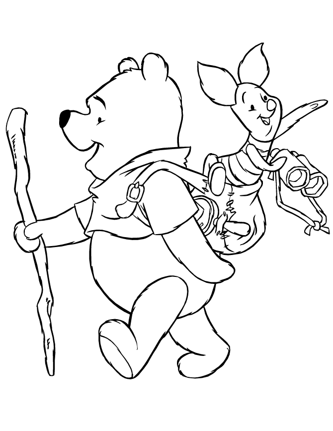 Pooh And Piglet Going Hiking Coloring Page | H & M Coloring Pages
