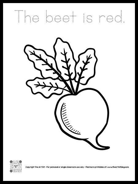 The Beet is Red Coloring Page, Dotted Font - The Art Kit