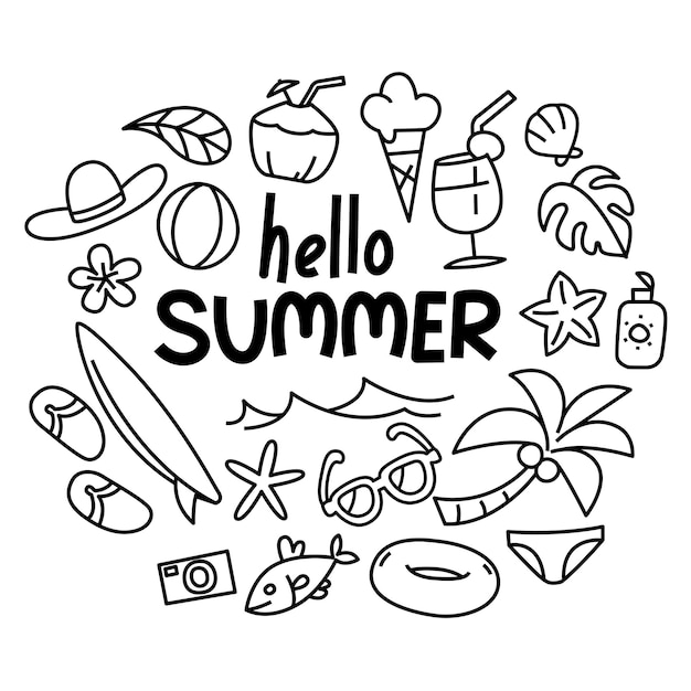 Premium Vector | Hello summer collection. illustration funny doodle summer.