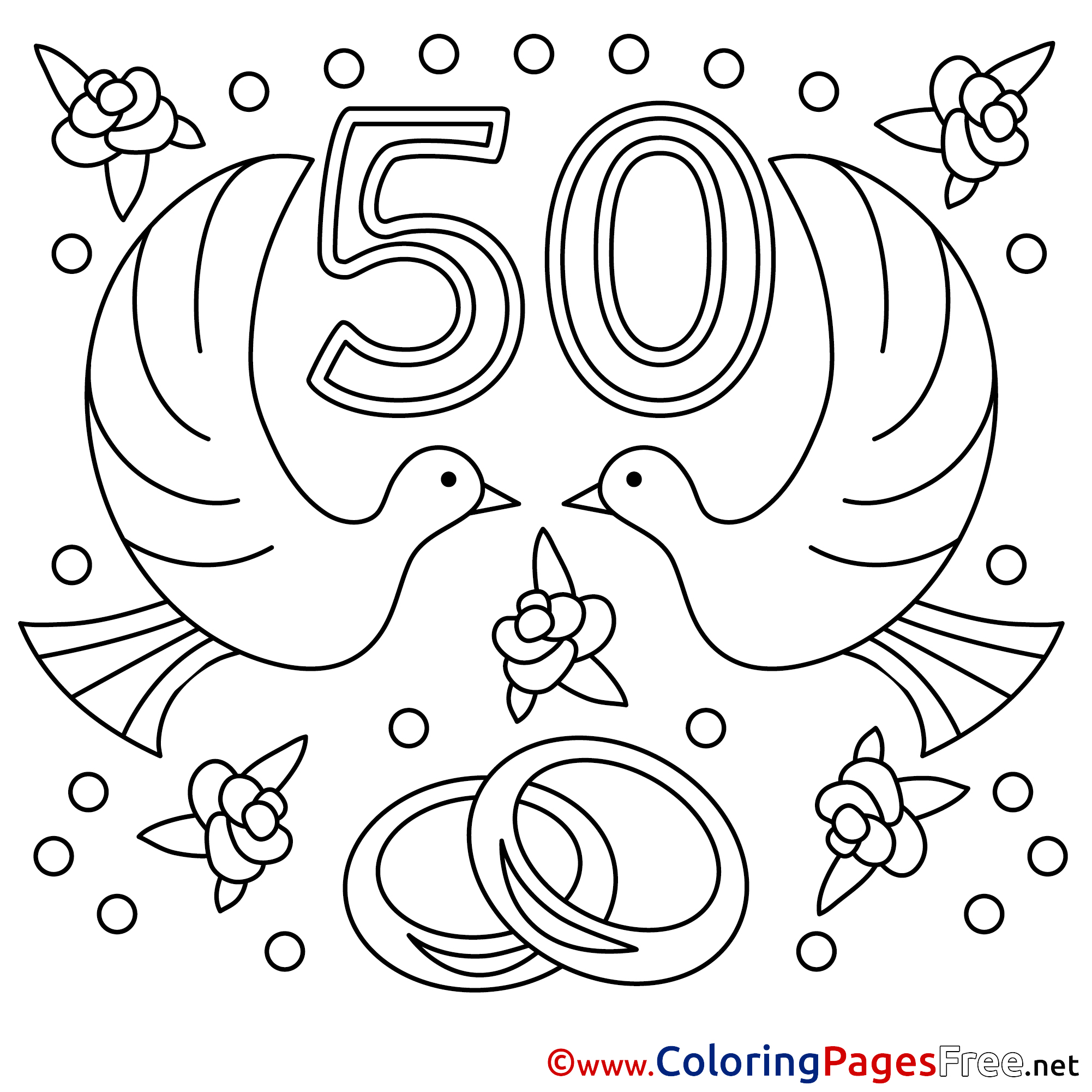 50 Years Wedding printable Coloring Pages for free