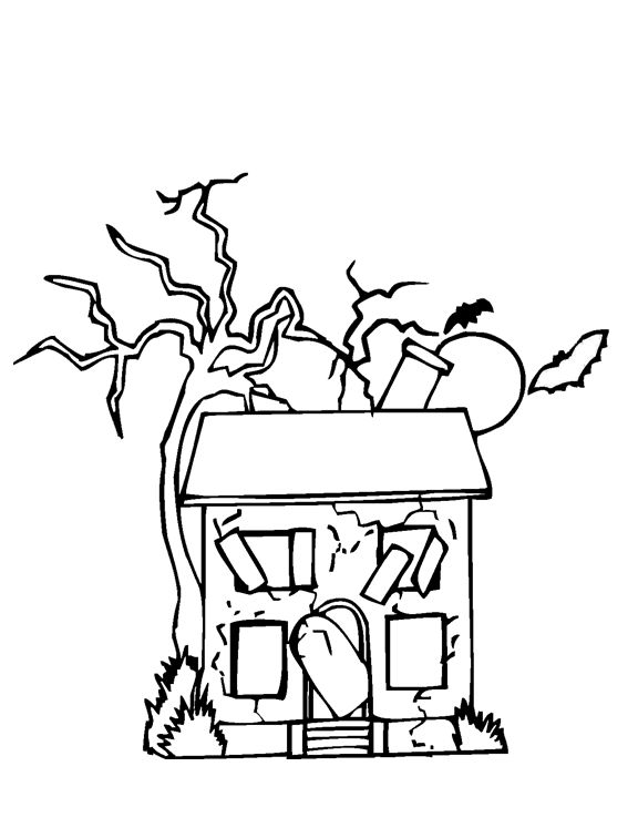 Abandoned House Coloring Page | Purple Kitty