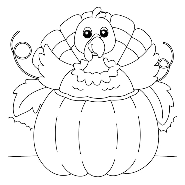 Premium Vector | Thanksgiving turkey inside pumpkin coloring page
