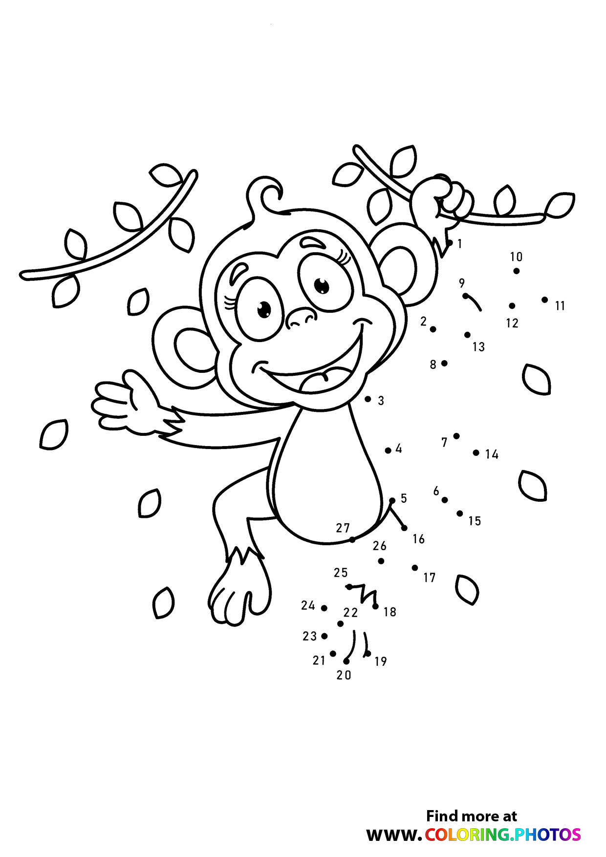 Monkey swinging dot the dots - Coloring ...