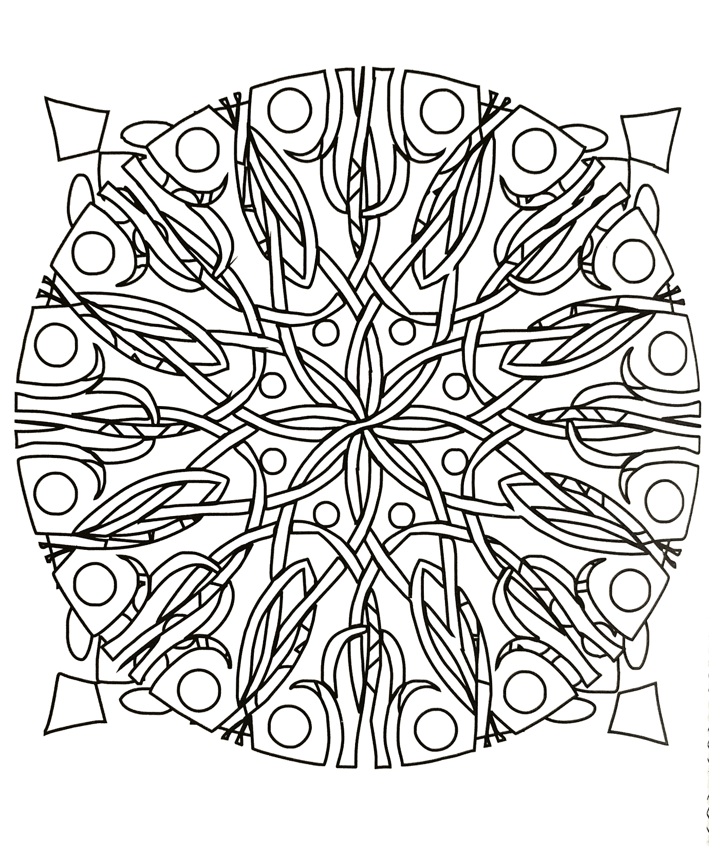 Hand drawn Anti-stress coloring page - Difficult Mandalas (for adults)