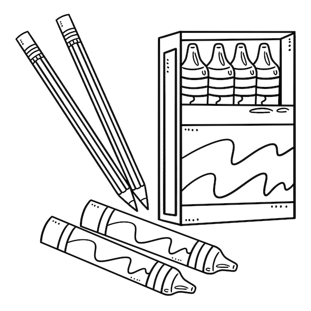 Premium Vector | Crayons and pencil isolated coloring page for kids