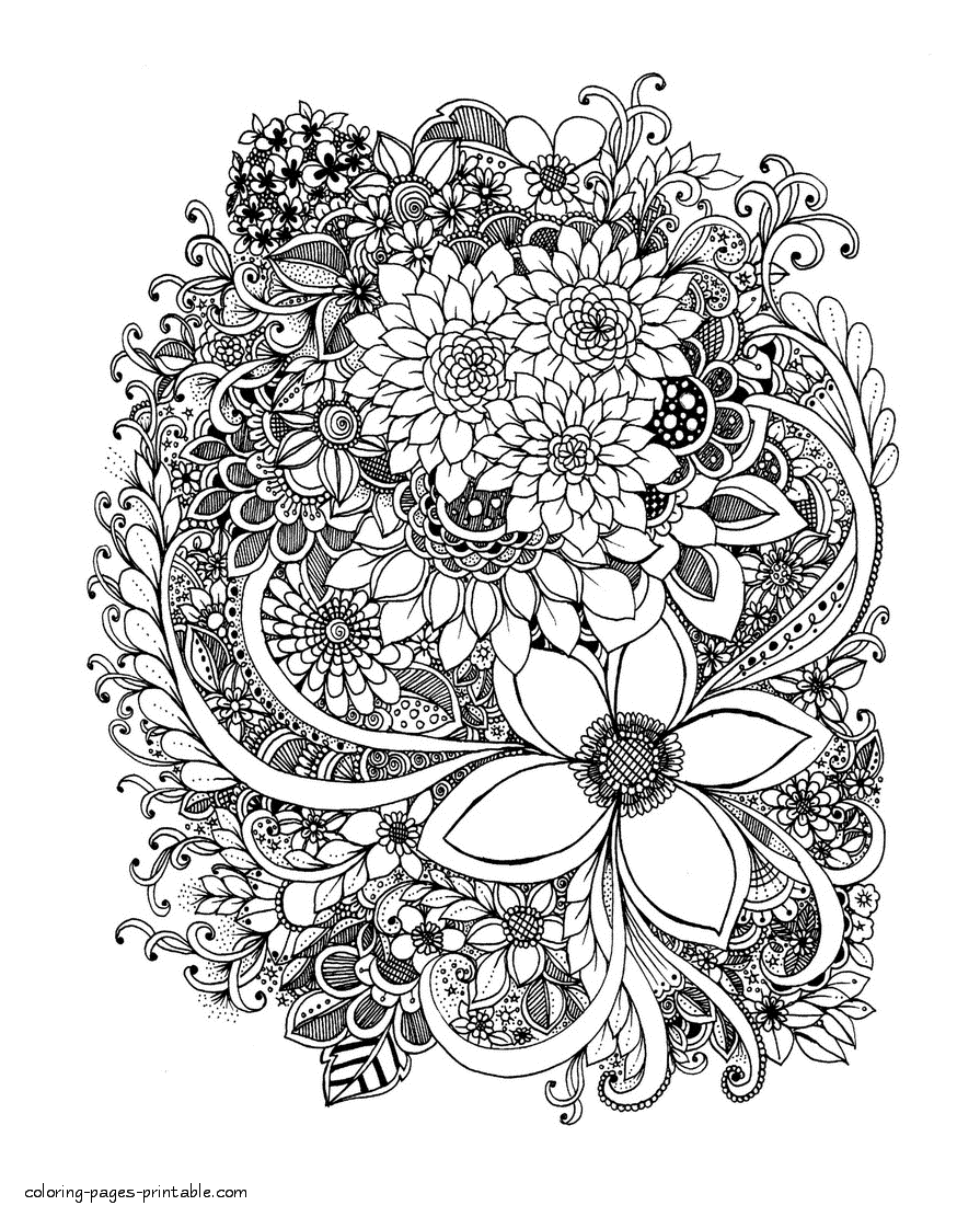 Free Adult Coloring Pages Flowers || COLORING-PAGES-PRINTABLE.COM