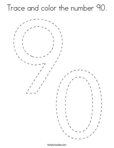 Trace and color the number 90 Coloring Page - Twisty Noodle