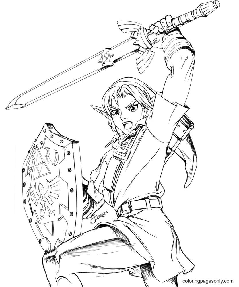Link use Shield and Sword Coloring Pages - Zelda Coloring Pages - Coloring  Pages For Kids And Adults