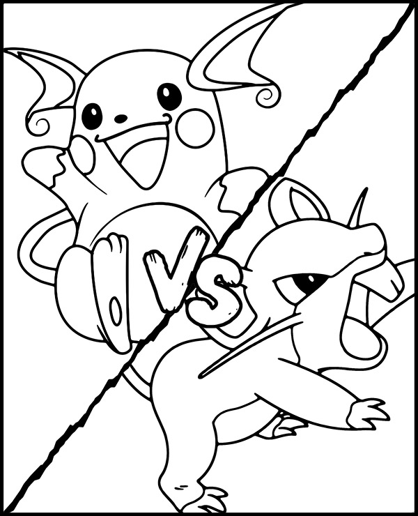 Pokemon coloring page Raichu vs Rattata - Topcoloringpages.net