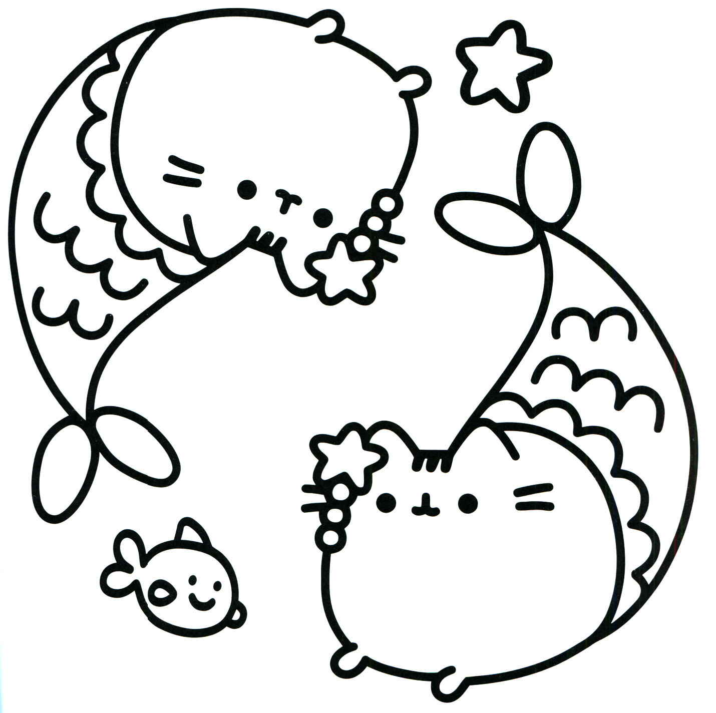 Two cat mermaid Coloring Pages - Pusheen Coloring Pages - Coloring Pages  For Kids And Adults