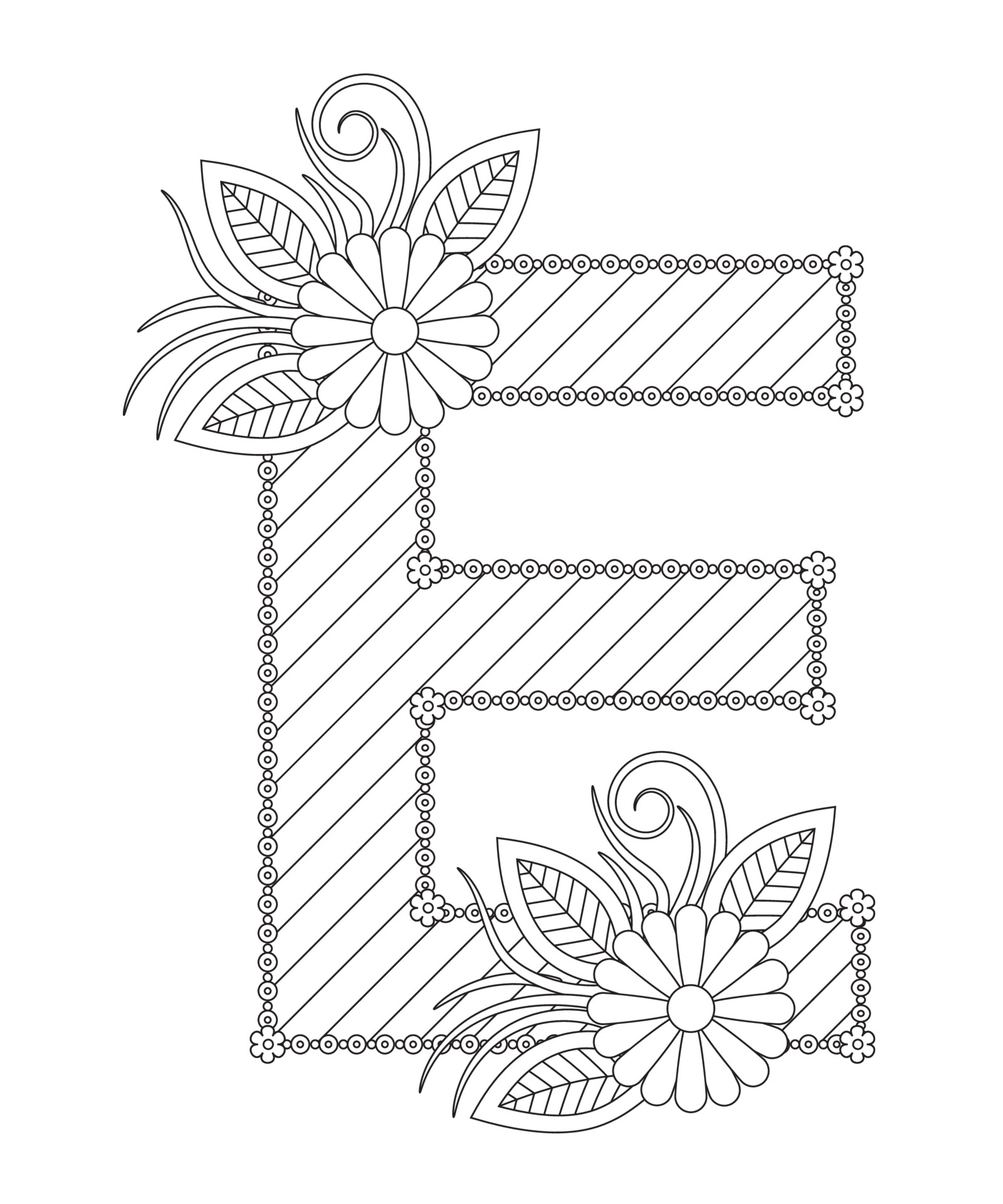 Alphabet coloring page with floral style. ABC coloring page - letter E  3543242 Vector Art at Vecteezy