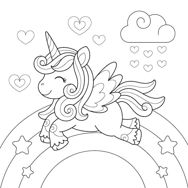 Premium Vector | Cute unicorn rainbow coloring page illustration