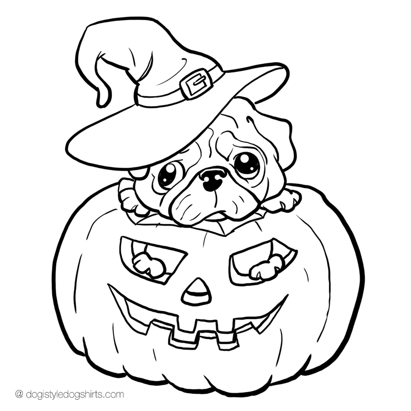 Pug in Jack'o'Lantern coloring page | Puppy coloring pages, Dog coloring  page, Halloween coloring sheets
