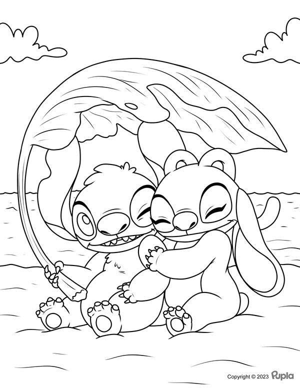 Stitch and Angel in Love Coloring Page ...