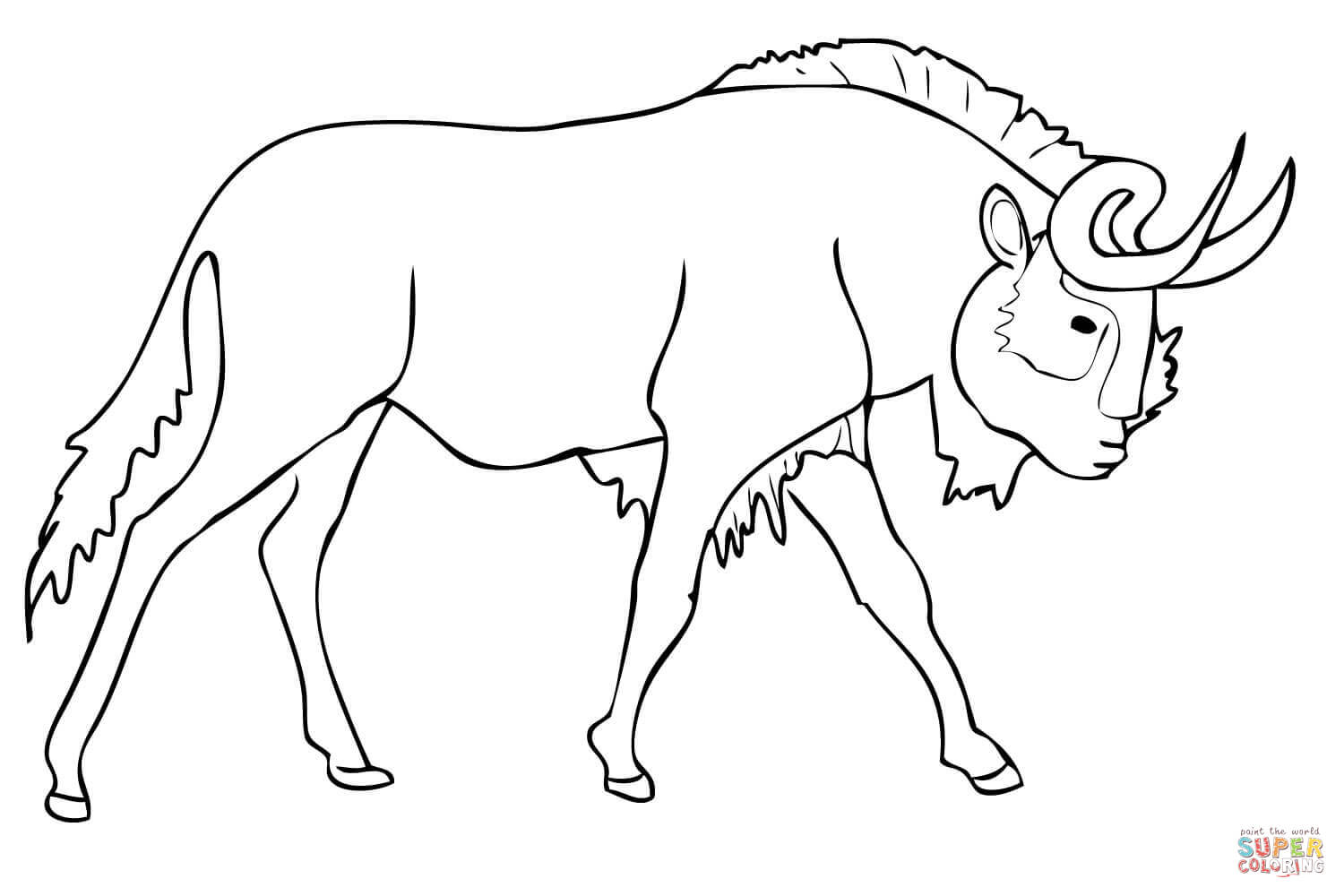 Black Wildebeest (Gnu) coloring page | Free Printable Coloring Pages