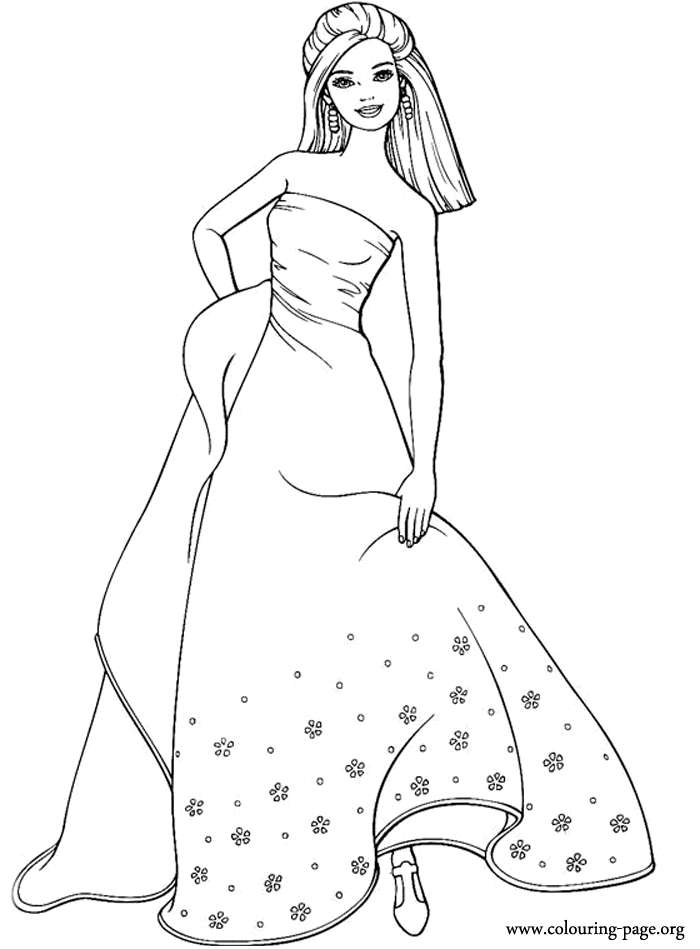 Barbie wearing a long dress Coloring Page | Barbie coloring pages, Princess coloring  pages, Barbie coloring
