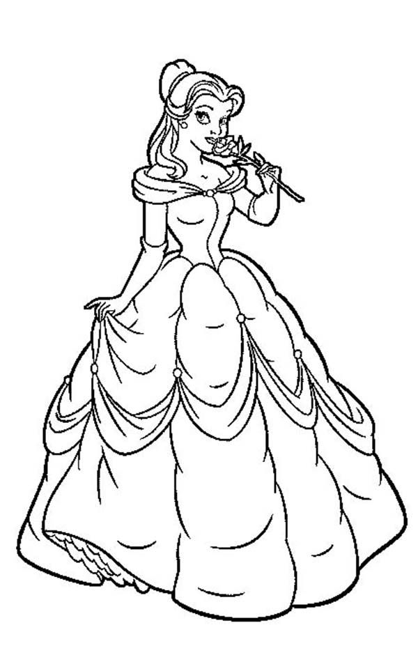 Princess Belle in Her Beautiful Gown on Disney Princesses Coloring ...