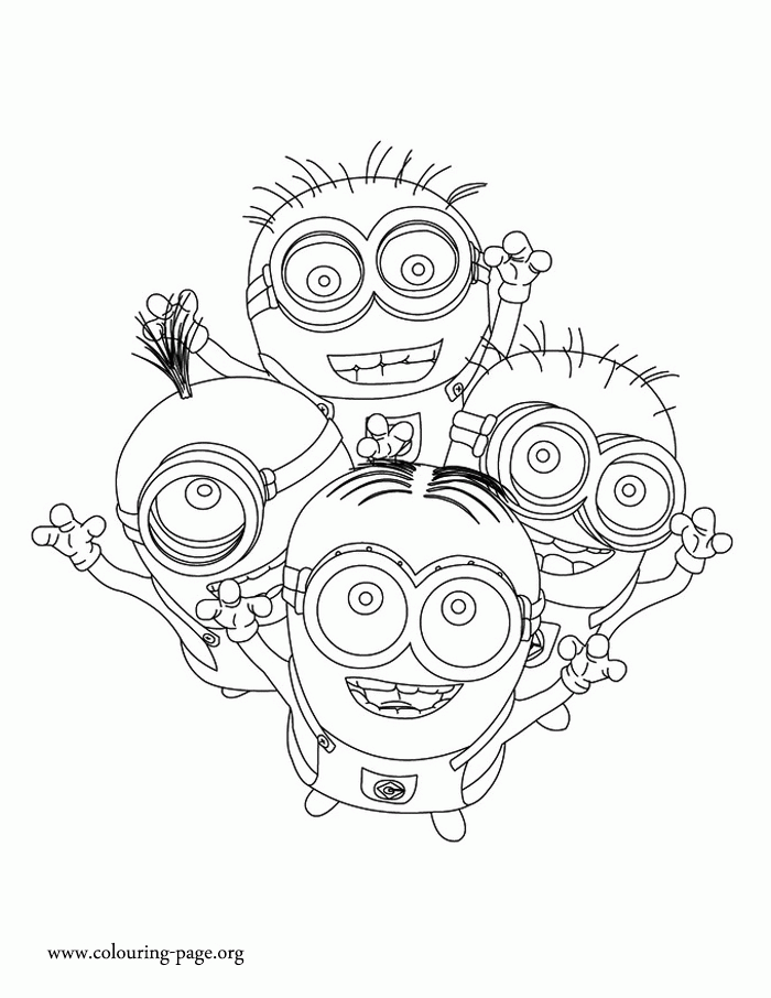 Minions - Dave, Kevin, Jerry and Phil coloring page