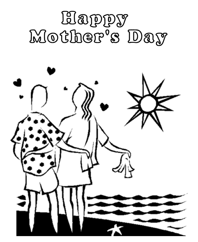 Mother's Day Coloring pages | BlueBonkers - At the beach Happy 