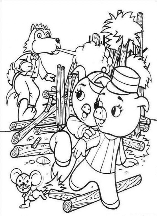 Three Little Pigs Avoid Wolf Coloring Page Coloringplus 188706 