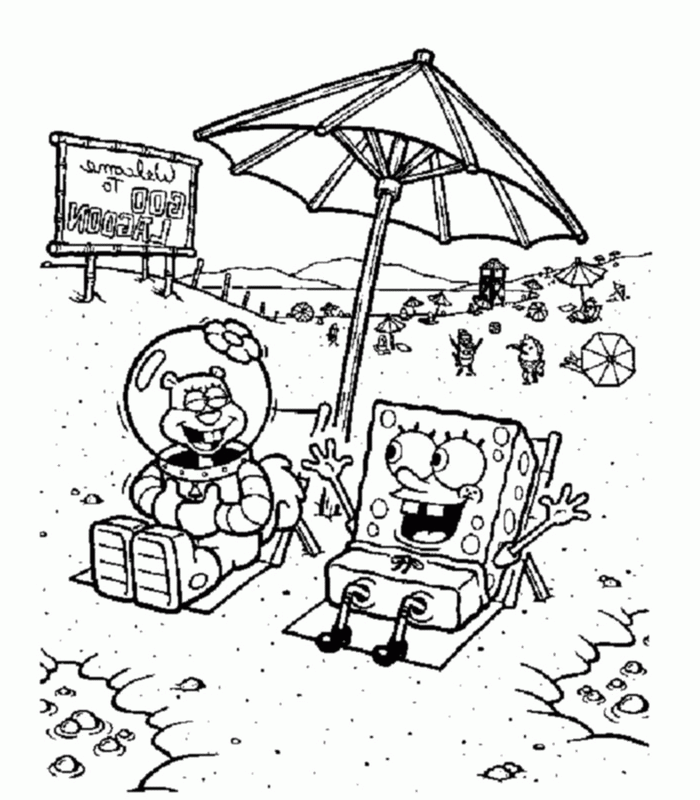 Spongebob and Sandy on The Beach Coloring Pages : New Coloring Pages