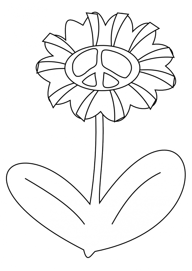Peace Symbol Peace Sign Flower 44 Black White Line Art Coloring 