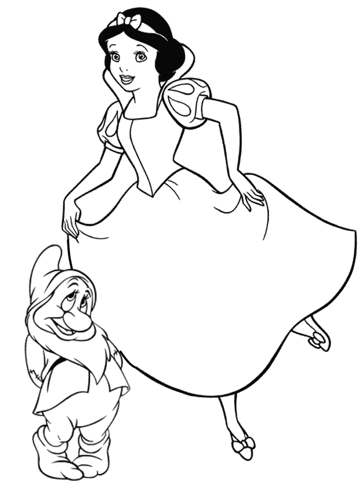Princess Snow White Friend Dopey Disney Coloring Page