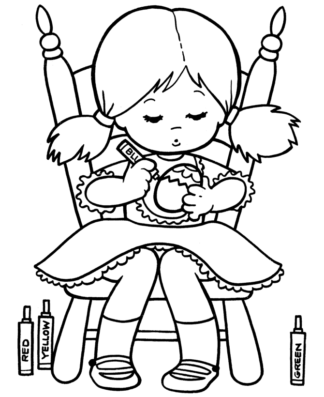 Print Cute Little Girl Coloring Egg Easter Coloring Pages or 