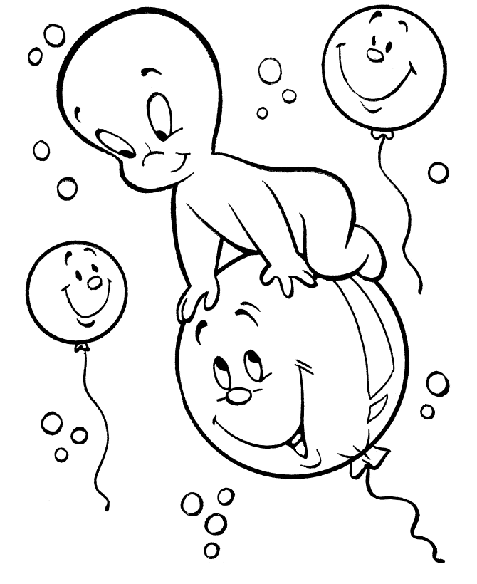 casper ghost baloon fun coloring page