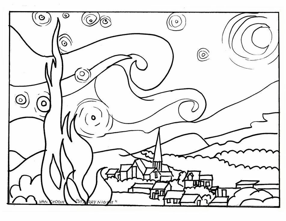 Starry Night Coloring Page