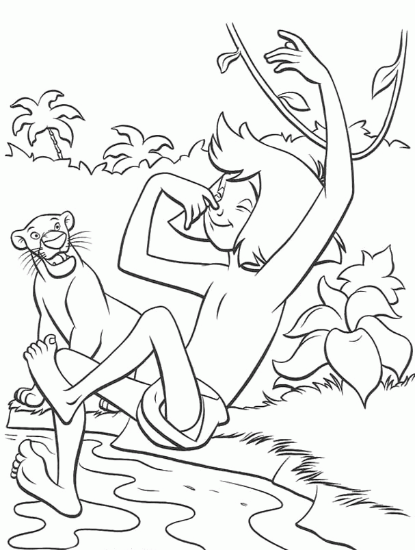 Jungle Book Coloring Pages : Jungle Book Mowgli Playing Together 