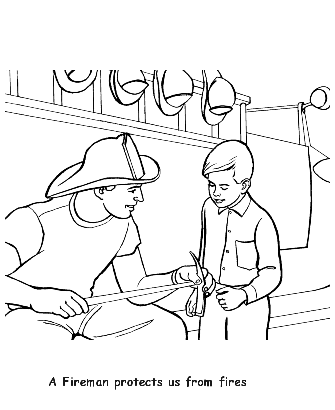 BlueBonkers - Labor Day Coloring Page Sheets - Fireman is a worker
