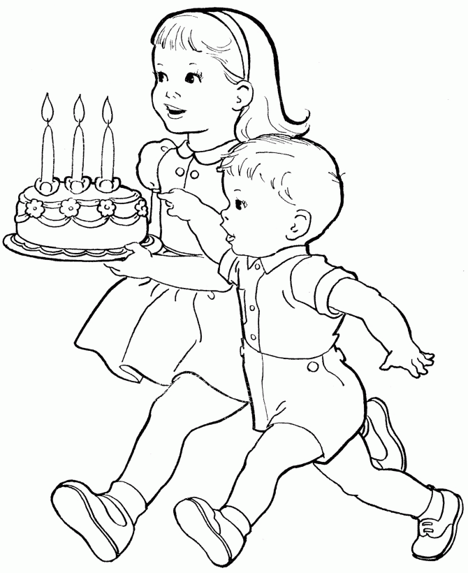 cute baby boy birthday cake colouring page for kids - Coloring Point