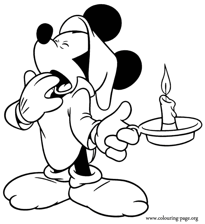 Mickey Mouse - Mickey holding a lighted candle coloring page