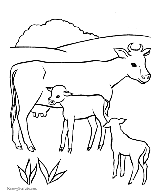 Cow pictures to color, cow on farm coloring