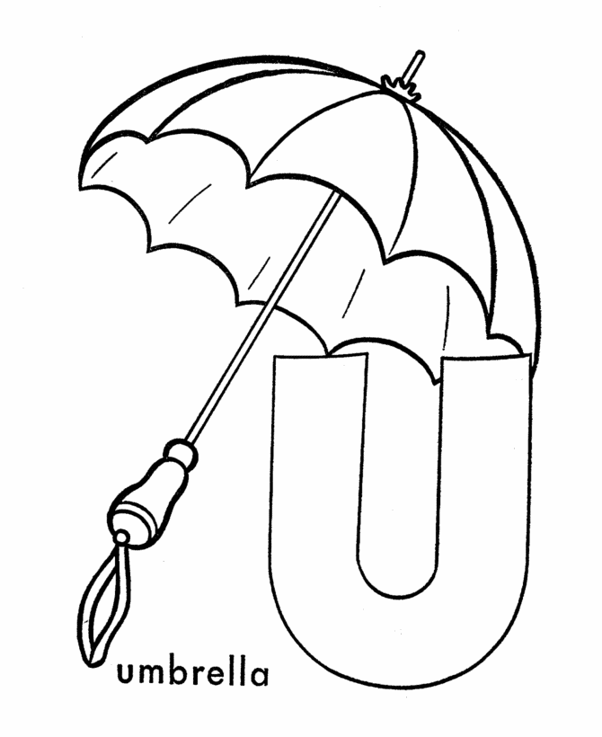 ABC Alphabet Coloring Sheets - U is for Umbrella | HonkingDonkey
