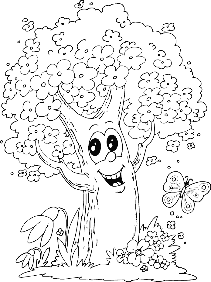 Trees And Butterflies Coloring | Tree Coloring Pages | Printable 