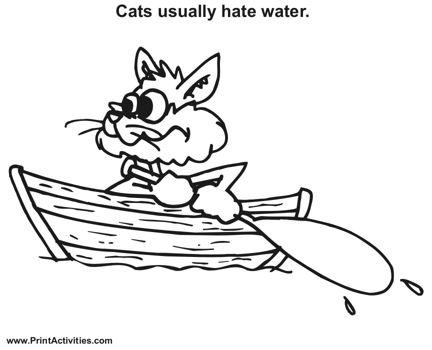Boat Coloring Page | Cartoon cat in canoe